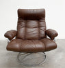 Mid Century Leather Swivel Arm Chair + Footstool By Ekornes Scandinavia