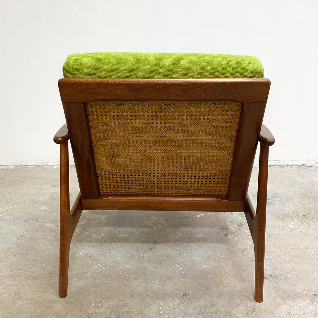Restored Parker Mid Century Rattan Back Armchair - Newly upholstered