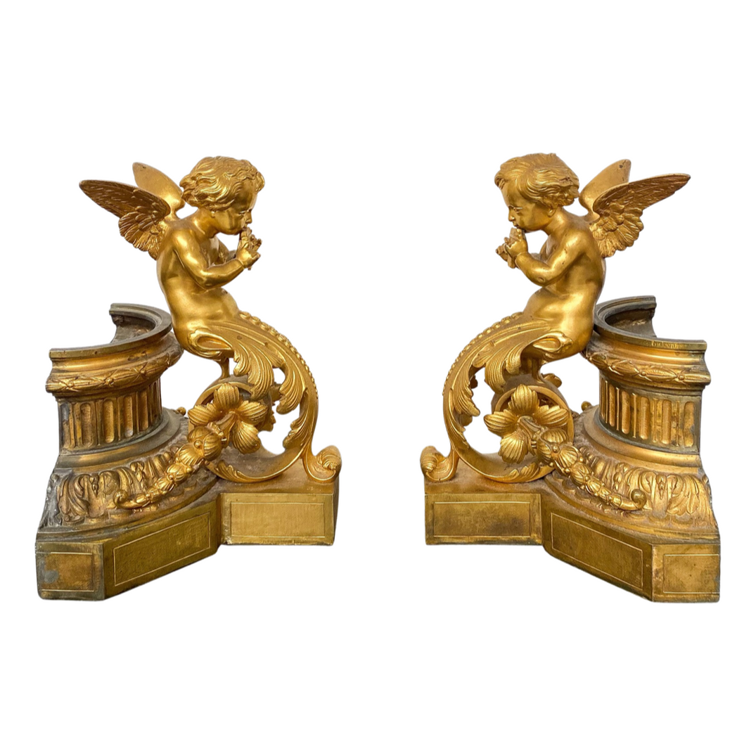 Pair of 19th century antique gilt angel wall sconce or table lamp– The ...