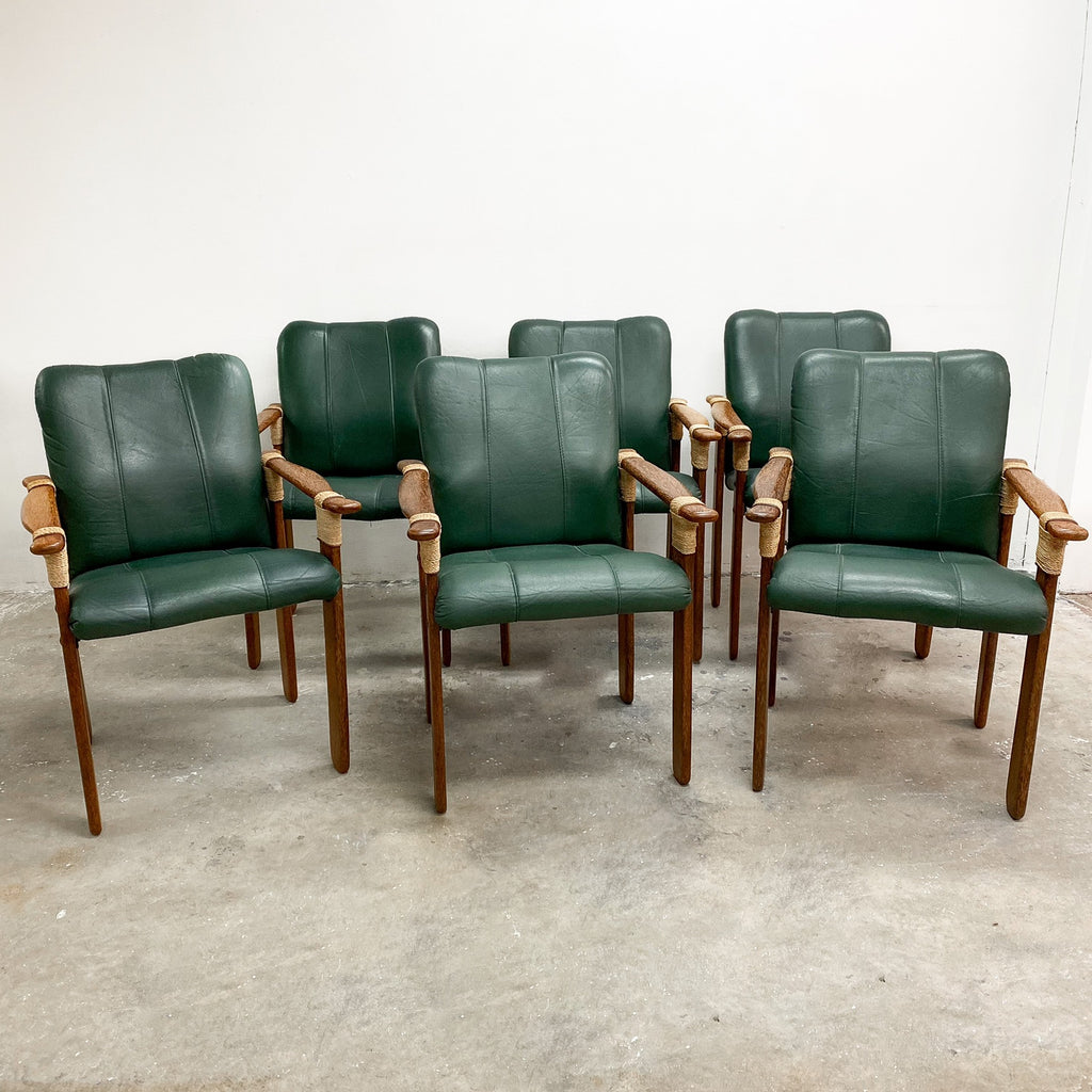 Set Of Six Pacific Green Messina Dining Chairs - Green Leather