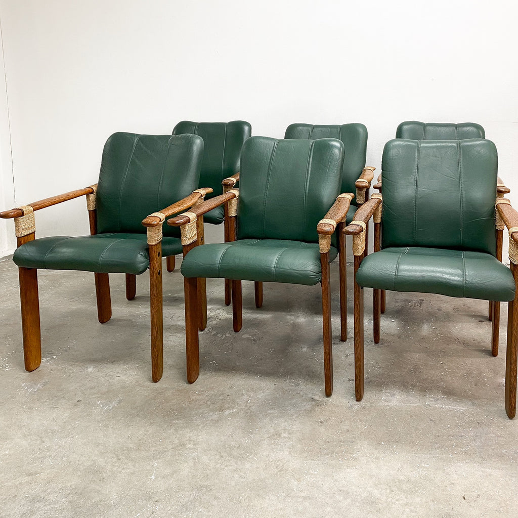 Set Of Six Pacific Green Messina Dining Chairs - Green Leather