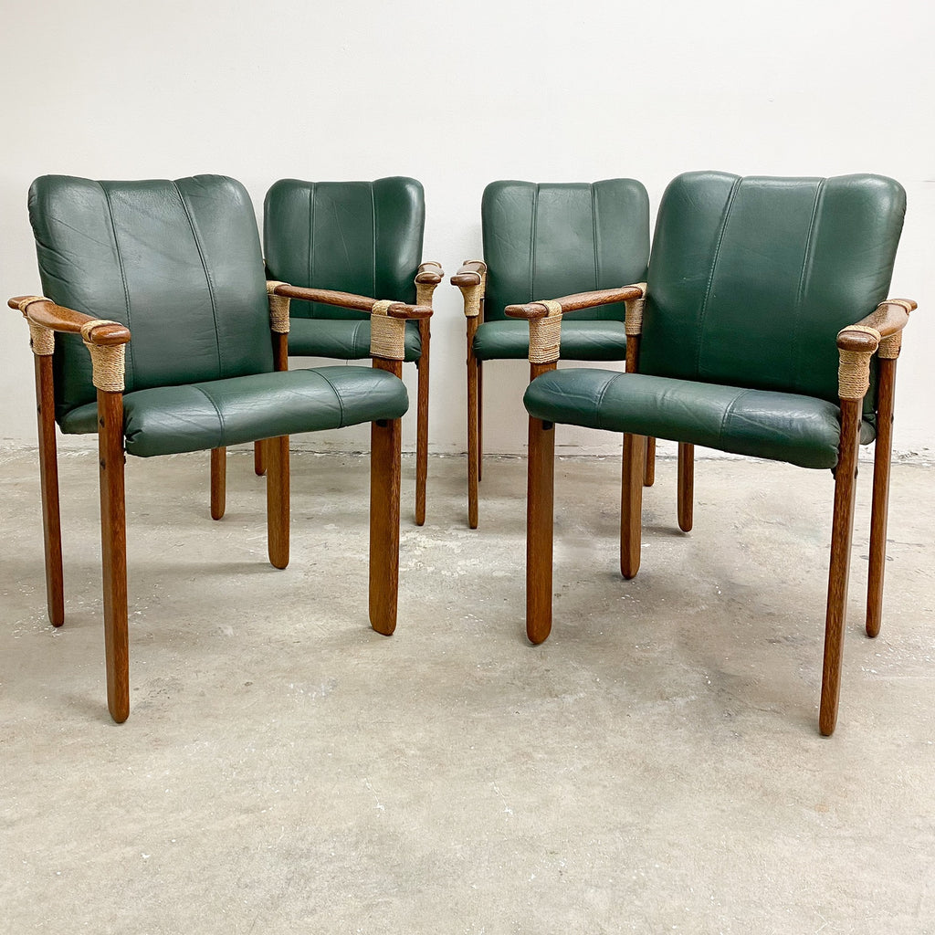 Set Of Six Pacific Green Messina Dining Chairs - Green Leather