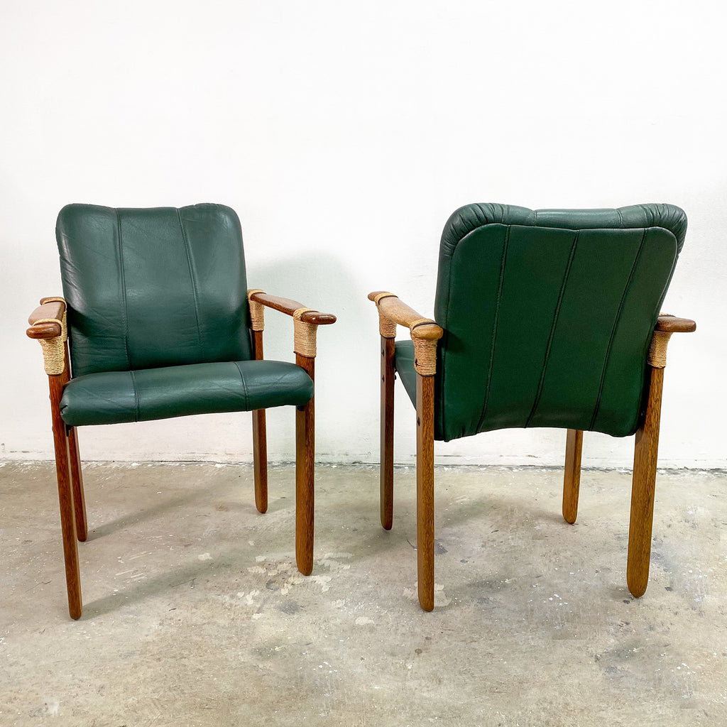 Set Of Six Pacific Green Messina Dining Chairs - Green Leather