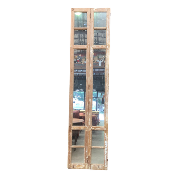 Pair Of Tall Vintage Rustic Folding Doors With Mirror Backs
