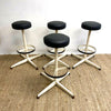 4 Industrial Designer Metal & Leather Bar Stools