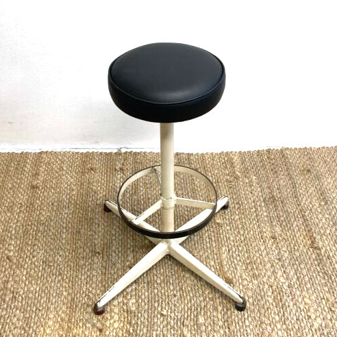 4 Industrial Designer Metal & Leather Bar Stools