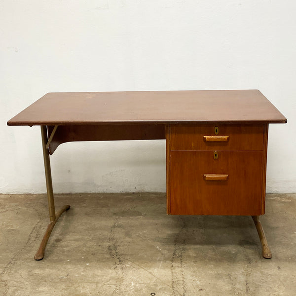 Industrial Retro 1960's 2 Drawer Metal and Wood Desk