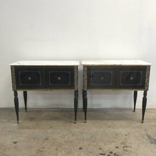 Vintage 1970's Italian Marble Top Bedside Tables