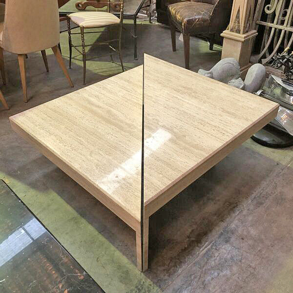 1980's Split Sectional Origami Travertine Coffee Table