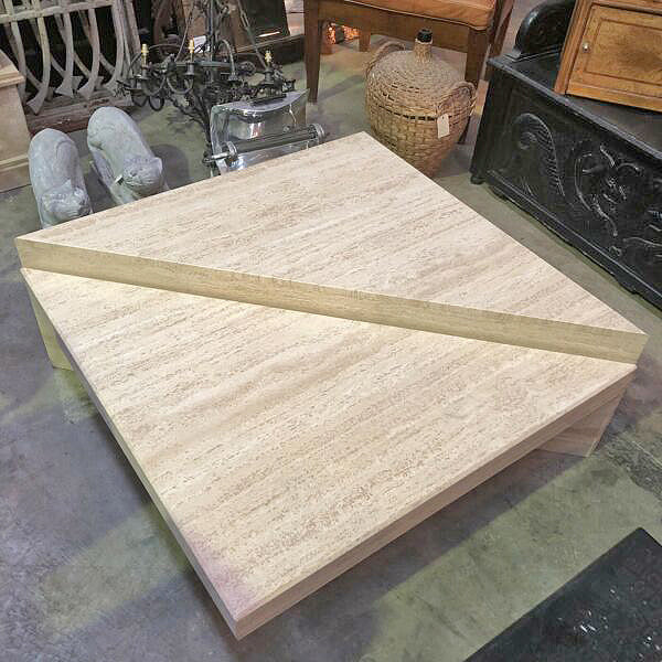 1980's Split Sectional Origami Travertine Coffee Table