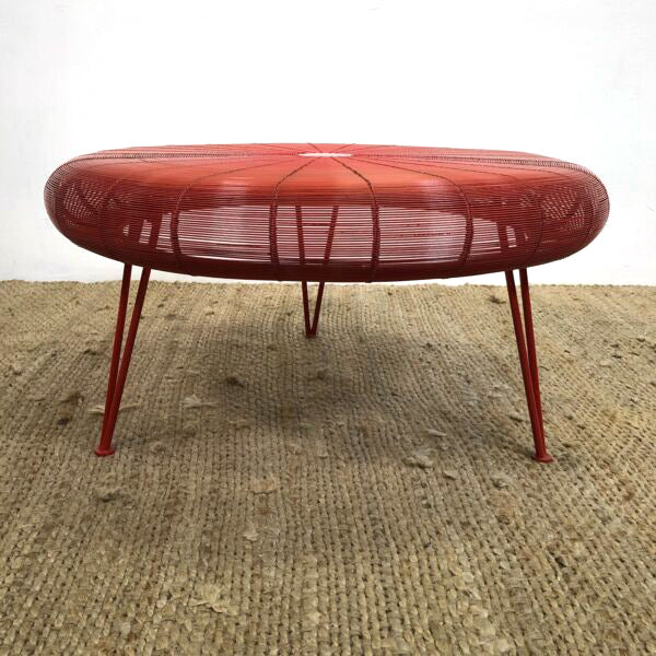 Large Round Red Wirework Coffee Table