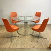 Late 1960’s Pongrass Orange Patterned Vinyl Swivel Dining ChairsLate Set 4 1960’s Pongrass Orange Patterned Vinyl Swivel Dining Chairs