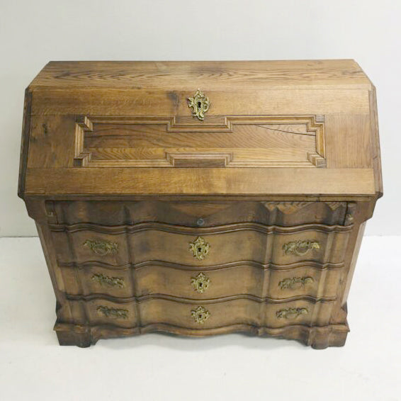 Antique 19th Century Danish Oak Serpentine Front Writing Bureau Desk
