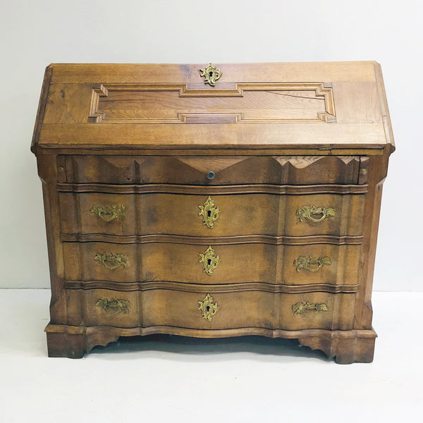 Antique 19th Century Danish Oak Serpentine Front Writing Bureau Desk