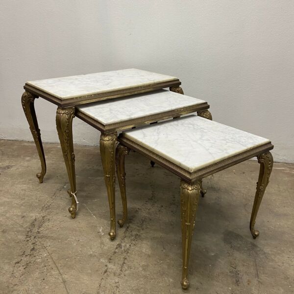 Marble & brass Hollywood Regency Style Nest of Tables
