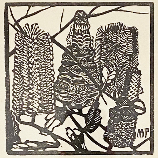 Original Margaret Preston Woodcut 1932 'Banksia' Framed
