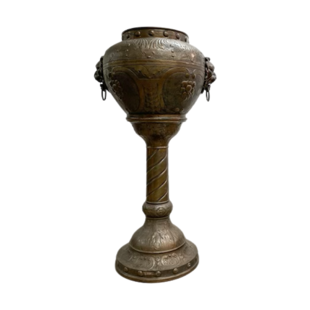 Antique Ornate Brass Jardinière on Stand