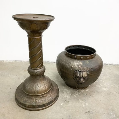 Antique Ornate Brass Jardinière on Stand