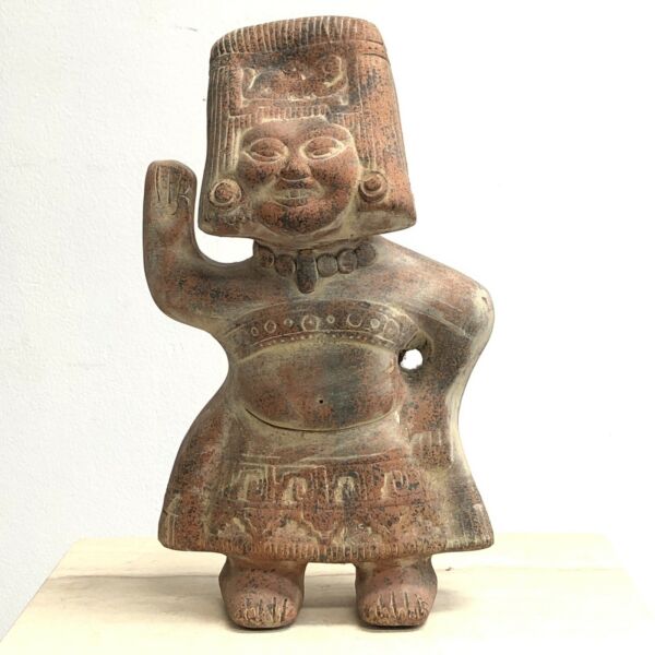 VINTAGE MEXICAN factory MAYAN AZTEC CLAY POTTERY STATUE SQUATTING WOMAN GIVING BIRTH