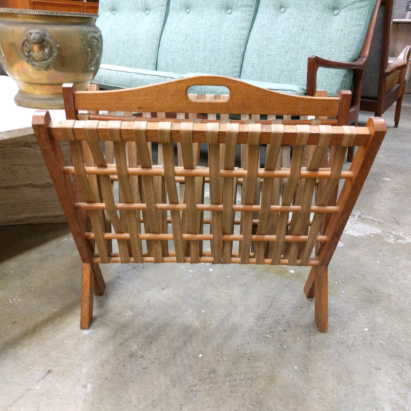 Mid Century 1950s Wood & Strap Magazine Rack