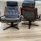 Rare Pair of Mid Century Joe Rufeacht Leather Swivel Lounge Chairs