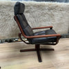 Rare Pair of Mid Century Joe Rufeacht Leather Swivel Lounge Chairs