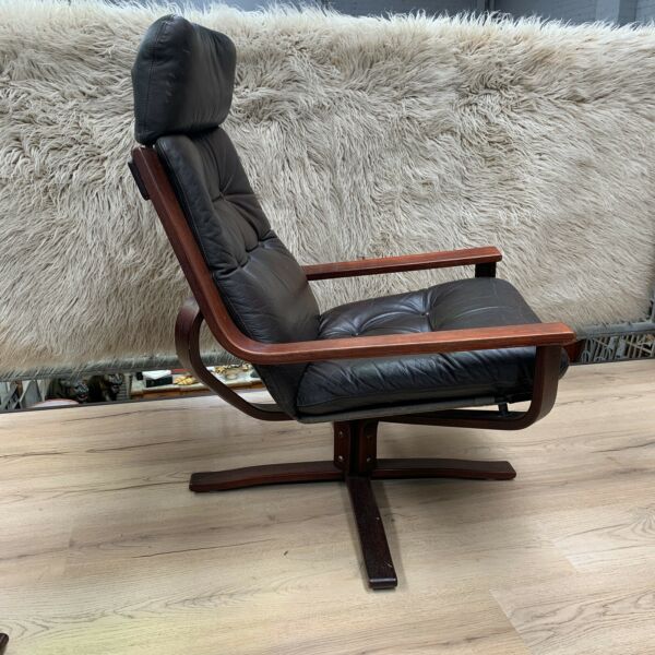 Rare Pair of Mid Century Joe Rufeacht Leather Swivel Lounge Chairs