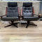 Rare Pair of Mid Century Joe Rufeacht Leather Swivel Lounge Chairs