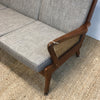 Mid Century Modern Teak Rattan Reupholstered 3 Seater Lounge Sofa