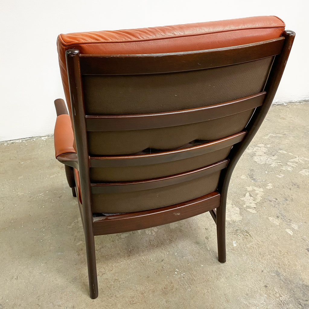 Mid Century Danish High Back Dark Dan Leather Armchair Lounge Chair