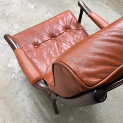 Mid Century Danish High Back Dark Dan Leather Armchair Lounge Chair