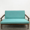 Parker Rattan Back Mid Century Sofa In Aqua