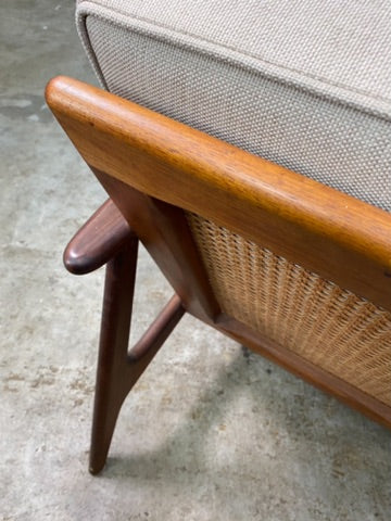 Parker Rattan Back Mid Century Sofa In Beige