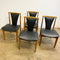 Set 4 Mid Century Restored & Reupholstered Black Vinyl Dining Chairs