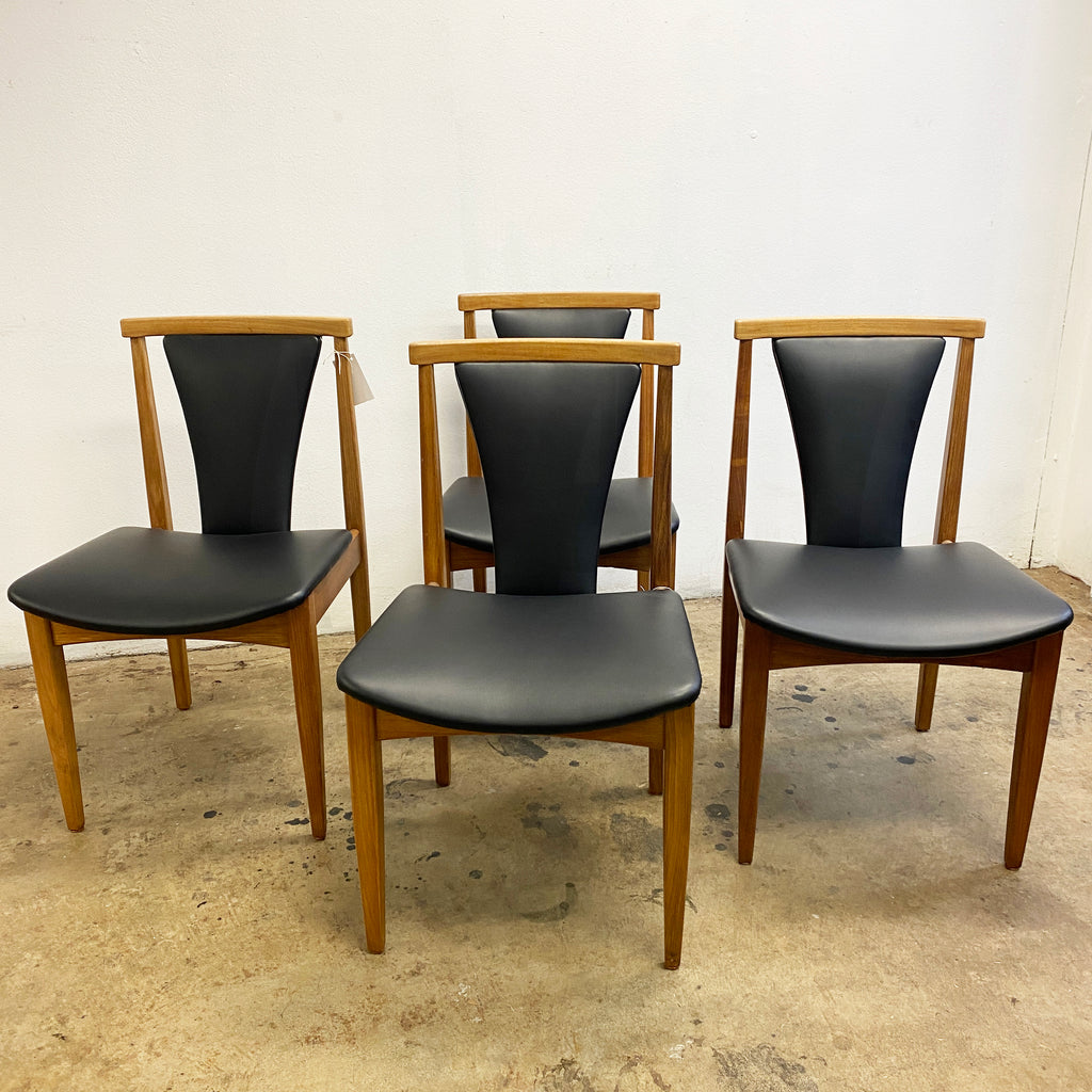 Set 4 Mid Century Restored & Reupholstered Black Vinyl Dining Chairs