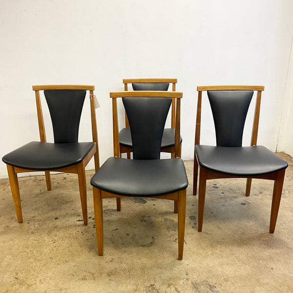 Set 4 Mid Century Restored & Reupholstered Black Vinyl Dining Chairs
