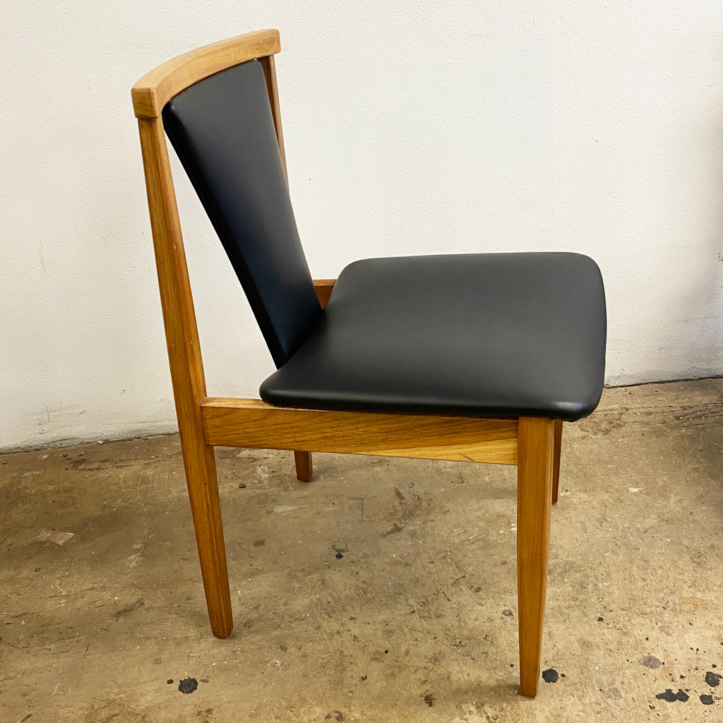 Set 4 Mid Century Restored & Reupholstered Black Vinyl Dining Chairs