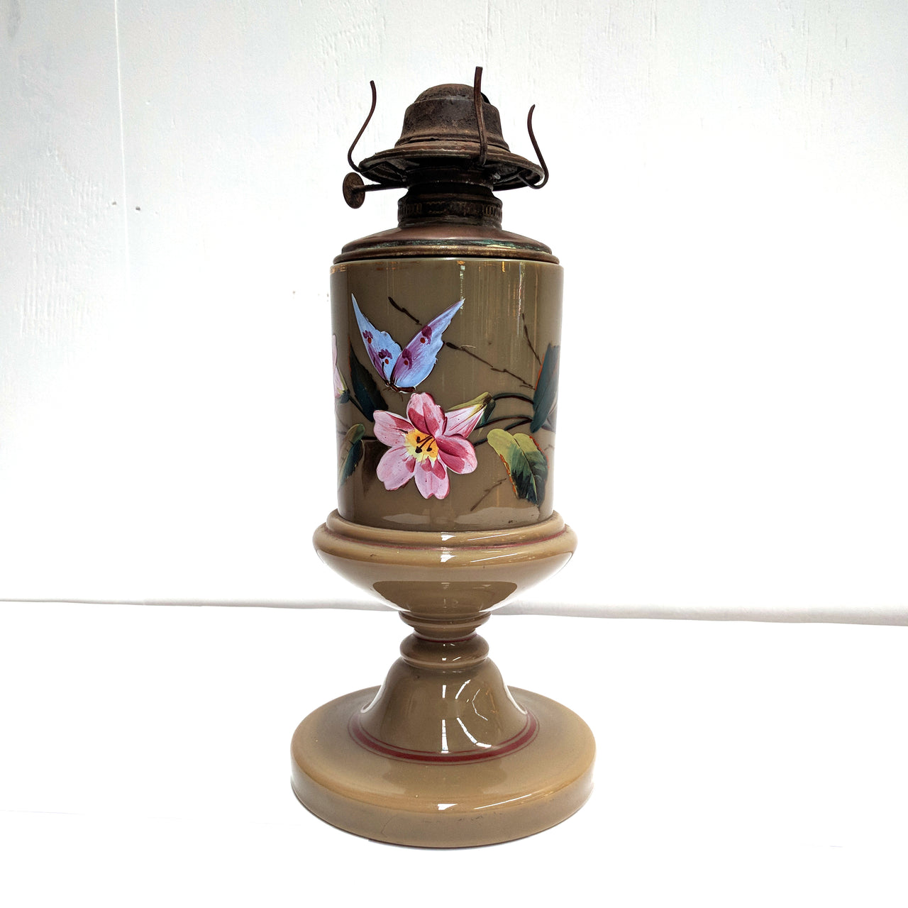 Antique Glass Enamel Hand Painted Oil Lamp The Design Ark