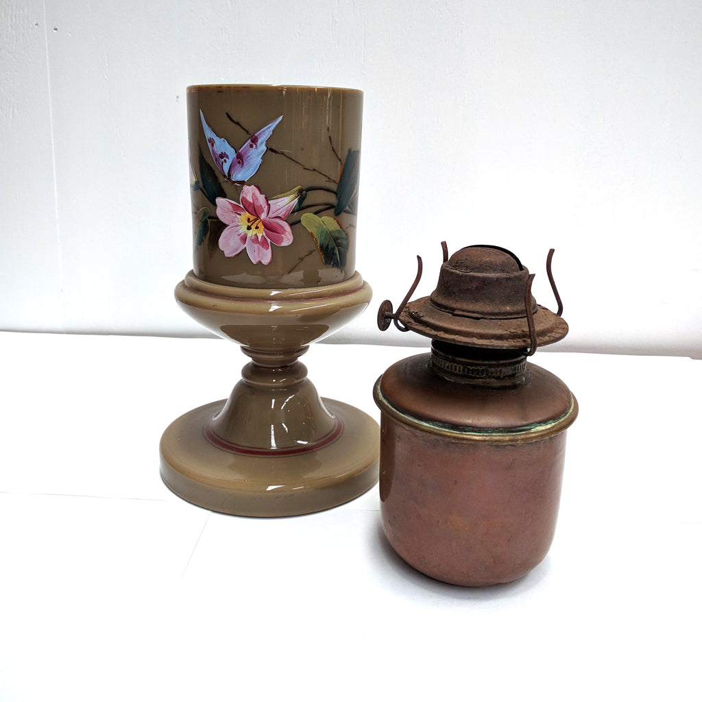 Antique Glass Enamel Hand Painted Oil Lamp The Design Ark
