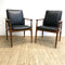 Pair Parker Ballarat Slab Back Carver Leather Dining Chairs Restored