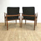 Pair Parker Ballarat Slab Back Carver Leather Dining Chairs Restored