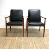 Pair Parker Ballarat Slab Back Carver Leather Dining Chairs Restored