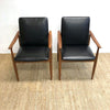 Pair Parker Ballarat Slab Back Carver Leather Dining Chairs Restored