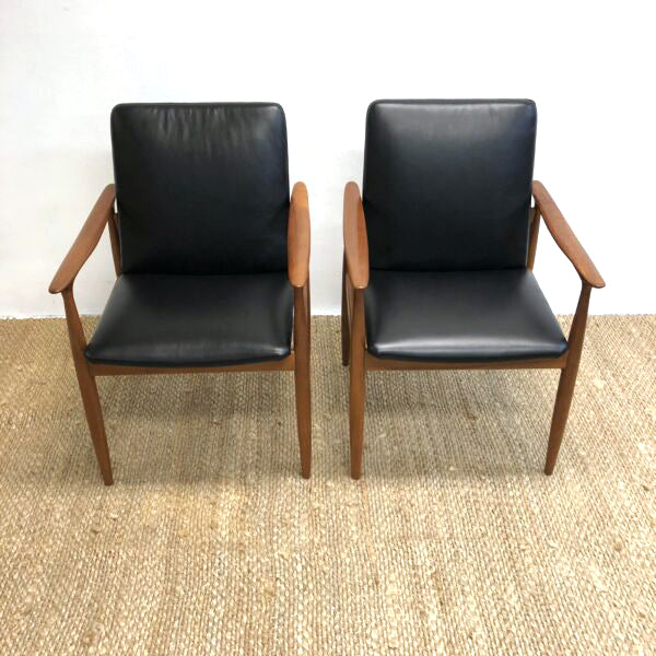 Pair Parker Ballarat Slab Back Carver Leather Dining Chairs Restored