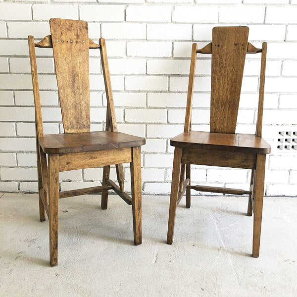Pair Of Vintage Rustic Farmhouse Wooden Chairs