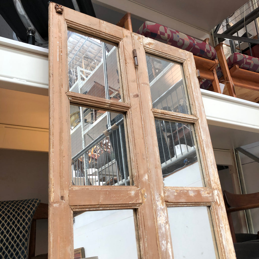 Pair Of Tall Vintage Rustic Folding Doors With Mirror Backs