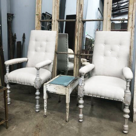 Pair of Newly Upholstered Linen French Provincial style Throne Chairs