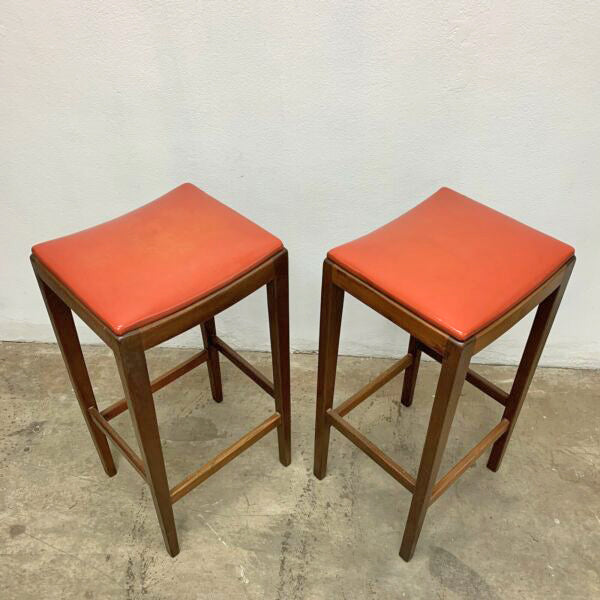 Pair of Orange Vinyl Retro Bar Stools