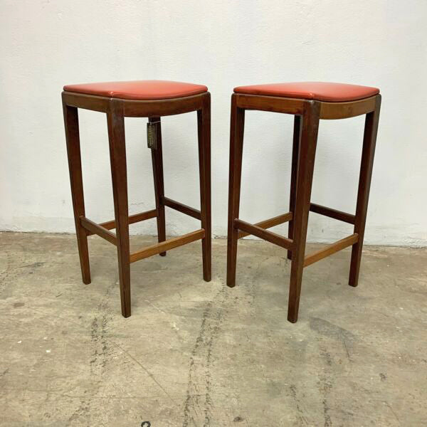 Pair of Orange Vinyl Retro Bar Stools