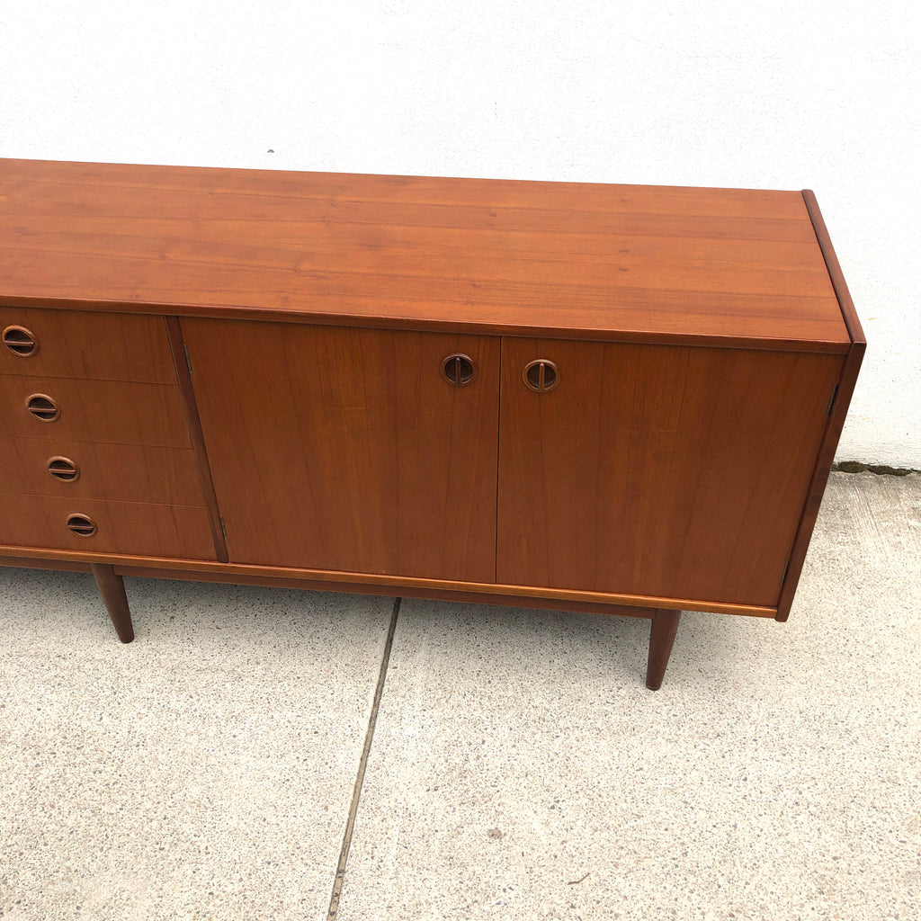 Restored Long Mid Century Teak Parker Nordic Cats Eye Sideboard